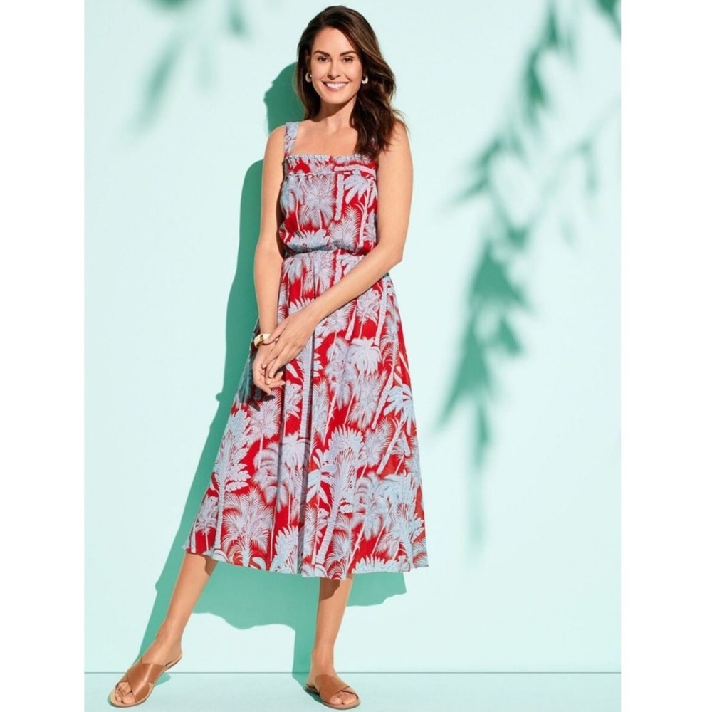 Talbots Red Summer Oasis Plam Voile Fit & Flare Dress Size 12